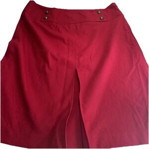 Talbots Fully Lined Pleated Red Skirt Side Zip Size 10 Knee Length Brass Buttons